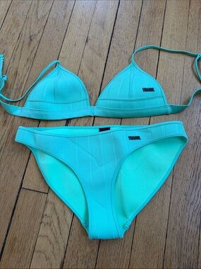 triangl swimwear Turquoise Ribbed Triangle Bikini